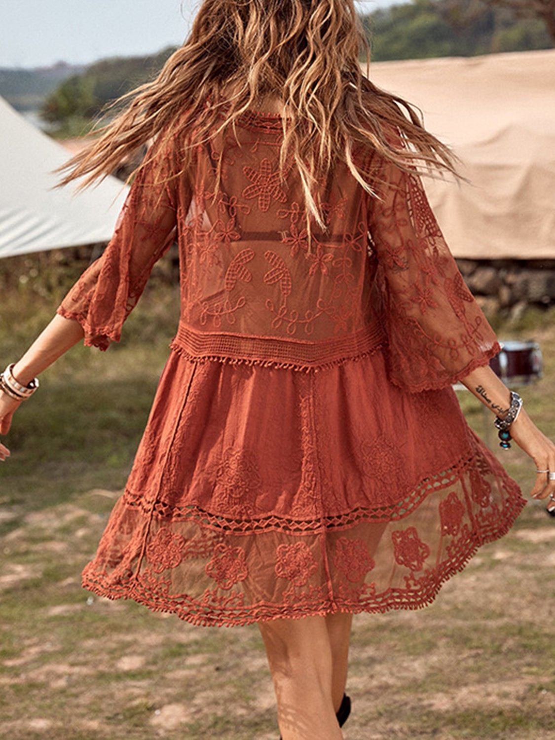 Elegant Lace Detail Plunge Cover-Up Dress - Luminous Bear Shop