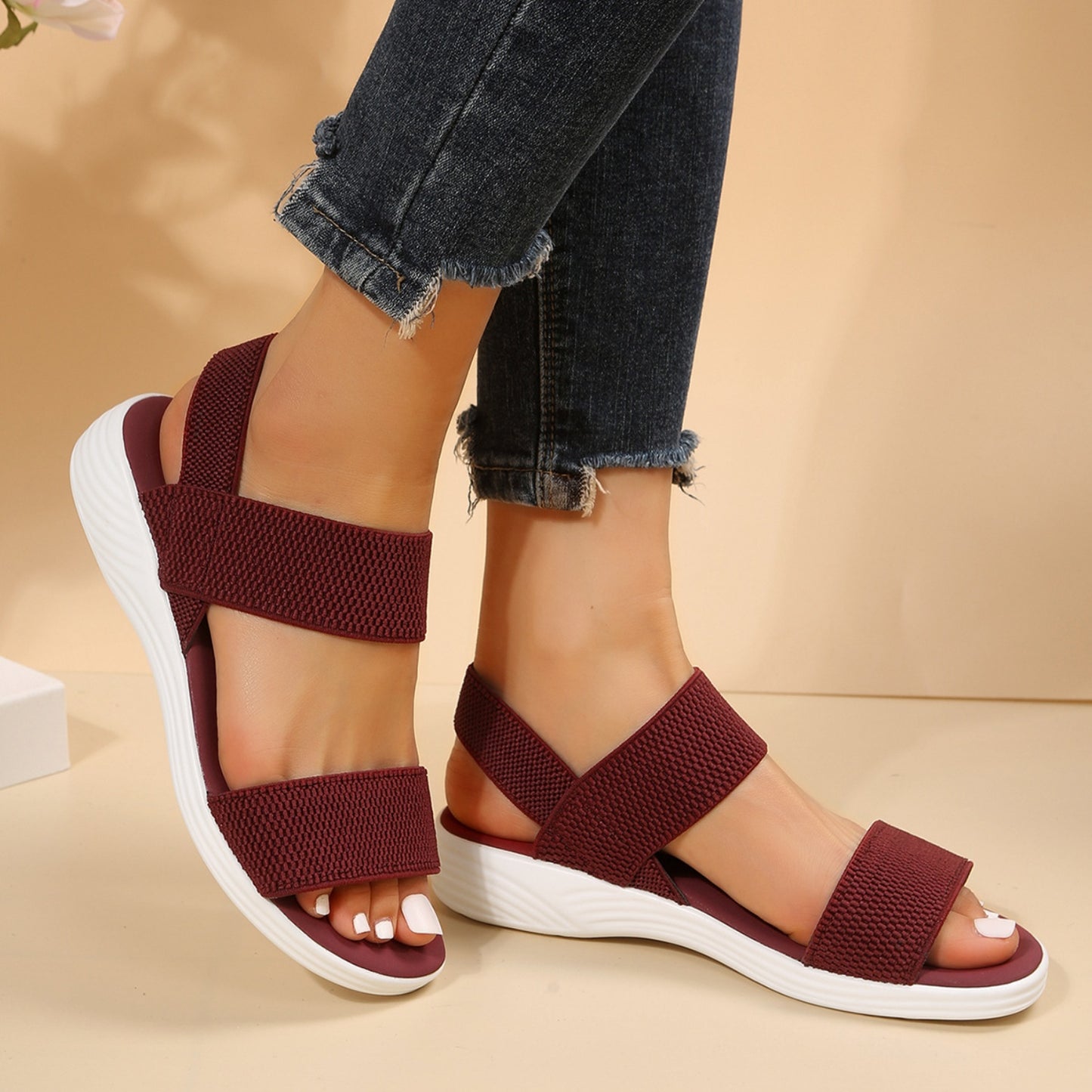 Rubber Open Toe Low Heel Sandals - Luminous Bear Shop