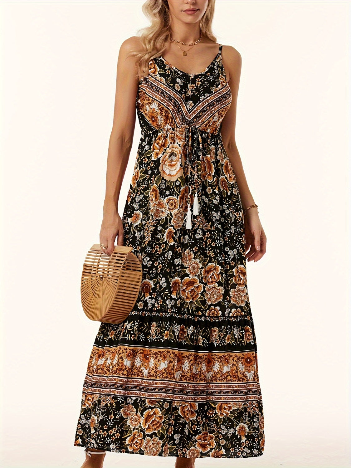 Printed Scoop Neck Midi Cami Dress - Luminous Bear Shop