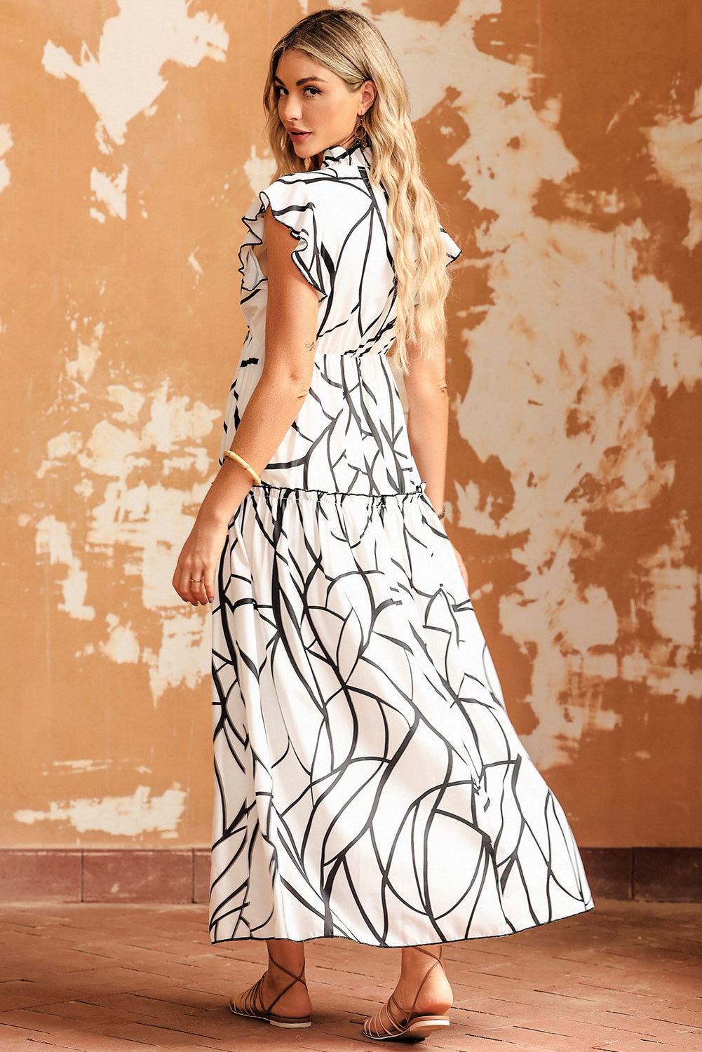 Ruffled Printed Surplice Cap Sleeve Dress - Luminous Bear Shop