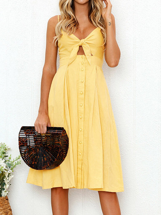 Cutout Smocked Sweetheart Neck Cami Dress - Luminous Bear