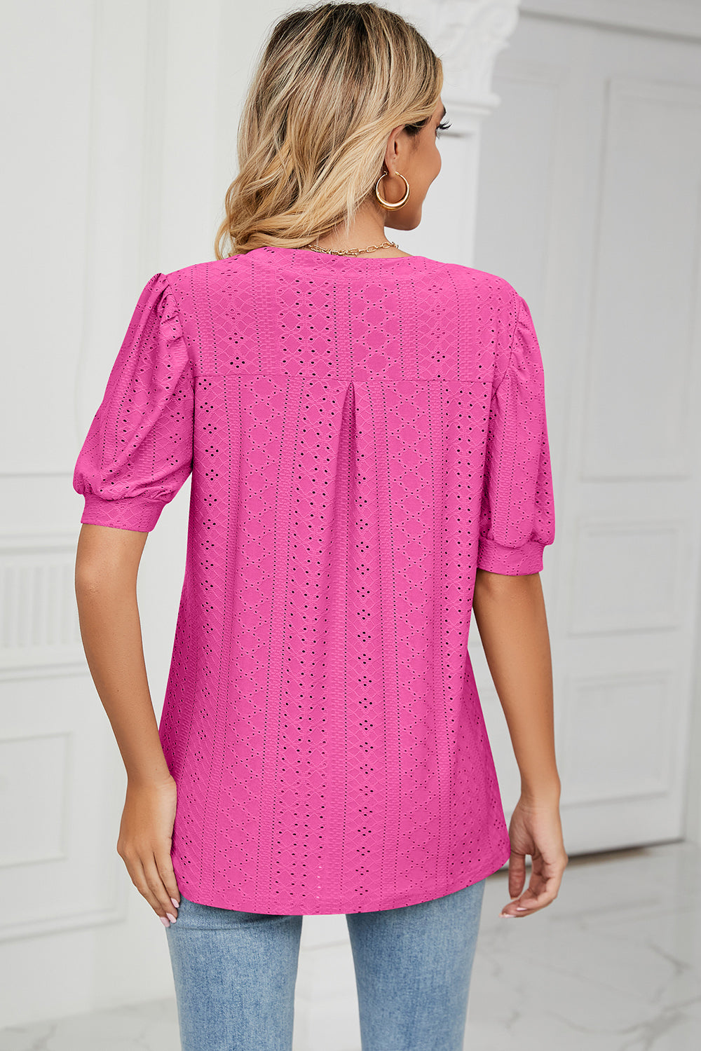 Eyelet Notched Short Sleeve T-Shirt - Luminous Bear Shop
