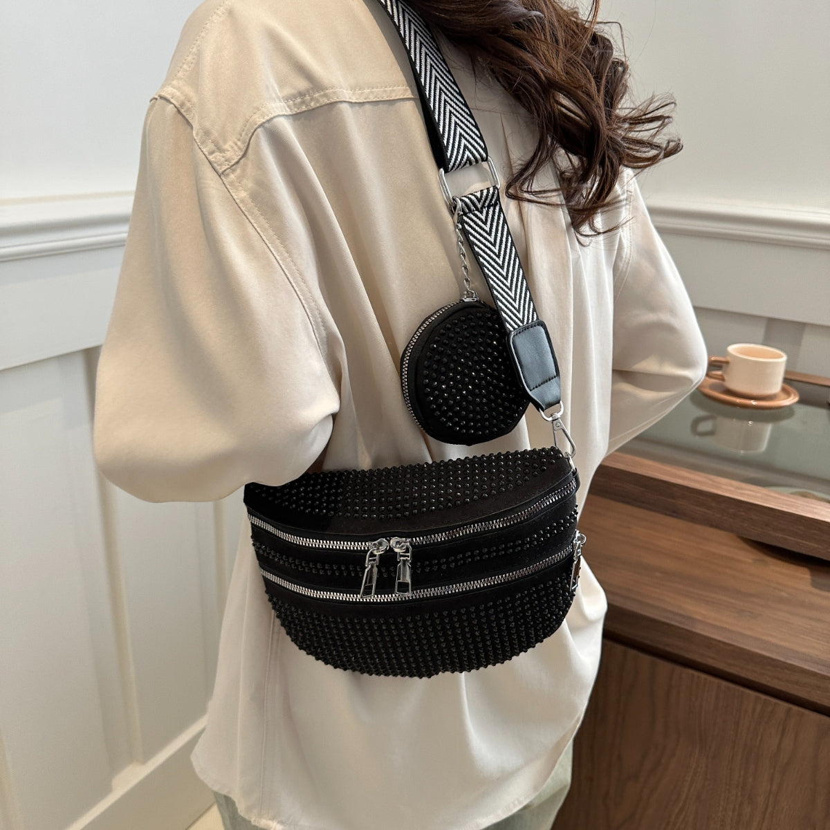 Studded Adjustable Strap Crossbody Bag - Luminous Bear Shop