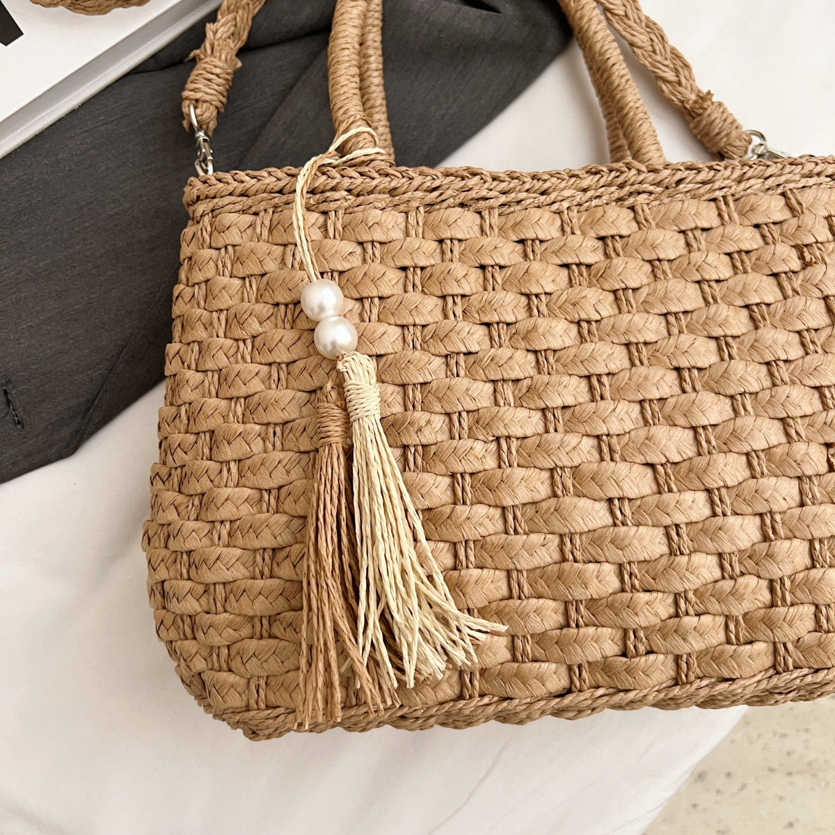 Braided Strap Paper Weave Shoulder Bag - Luminous Bear Shop