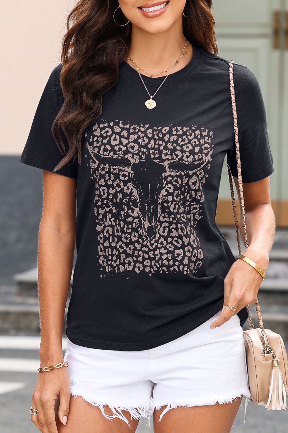 Graphic Round Neck Short Sleeve T-Shirt - Luminous Bear Shop