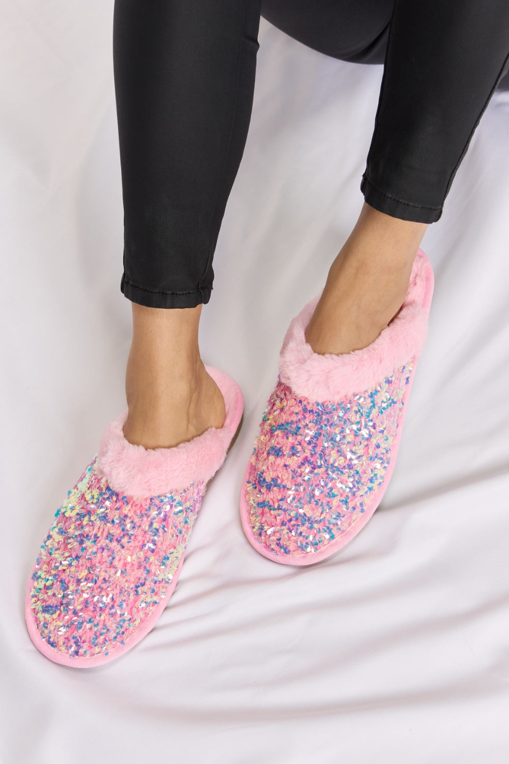 Forever Link Sequin Plush Round Toe Slippers - Luminous Bear Shop