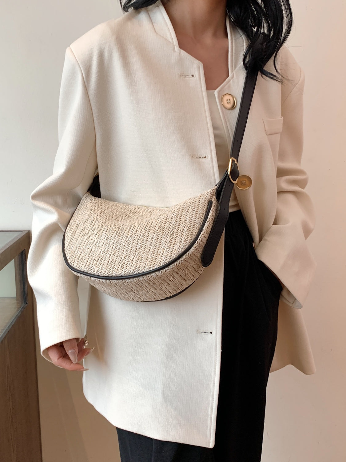Straw Weave Adjustable Strap Shoulder Bag - Luminous Bear Shop