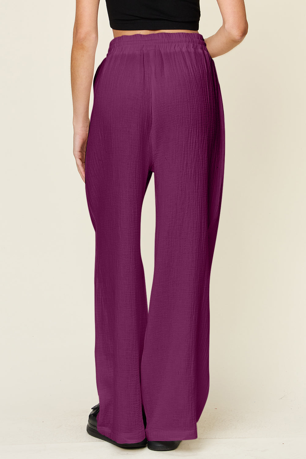 Double Take Full Size Texture Drawstring Wide Leg Pants - Luminous Bear Shop