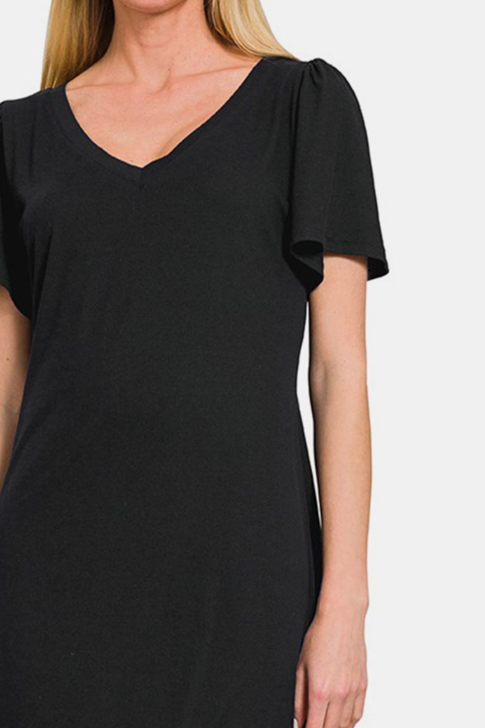 Zenana V-Neck Short Sleeve Dress - Luminous Bear Shop