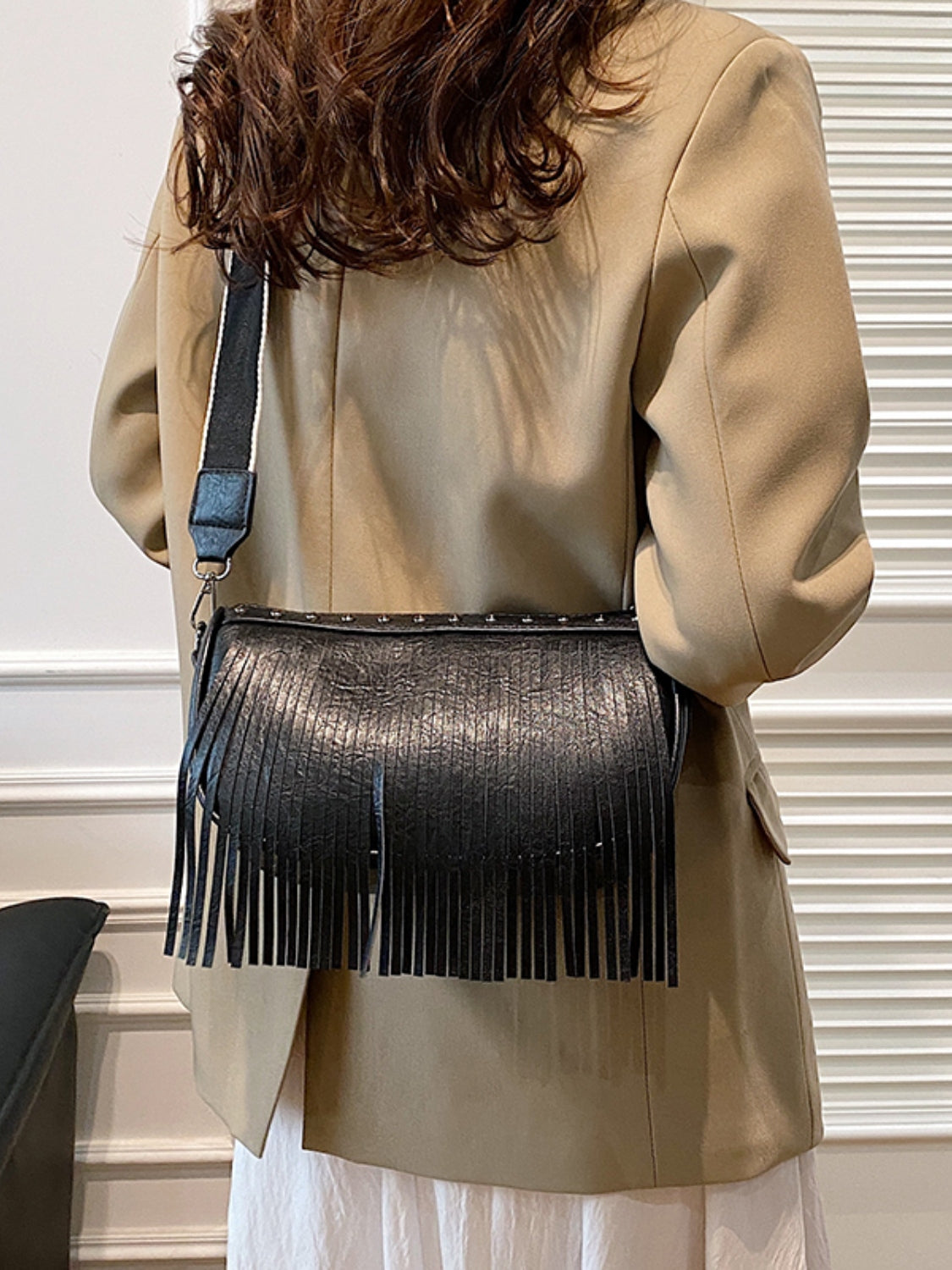 PU Leather Fringe Studded Crossbody Bag - Luminous Bear Shop
