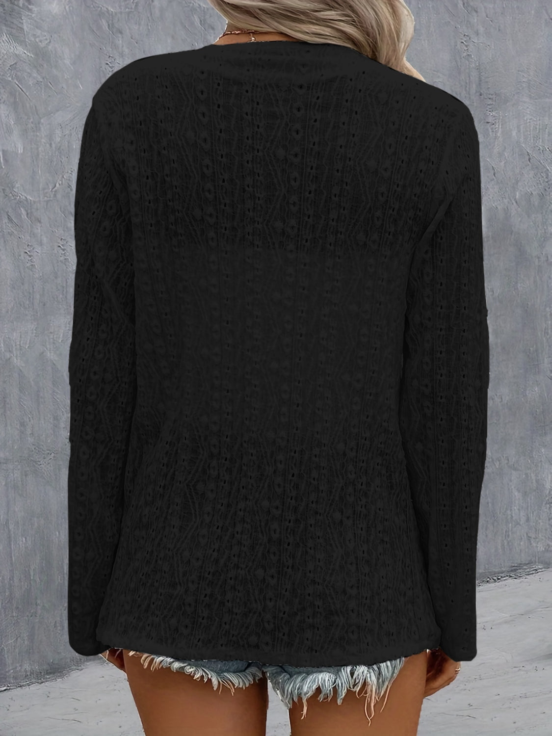 Eyelet Roll-Tab Sleeve Cardigan - Luminous Bear