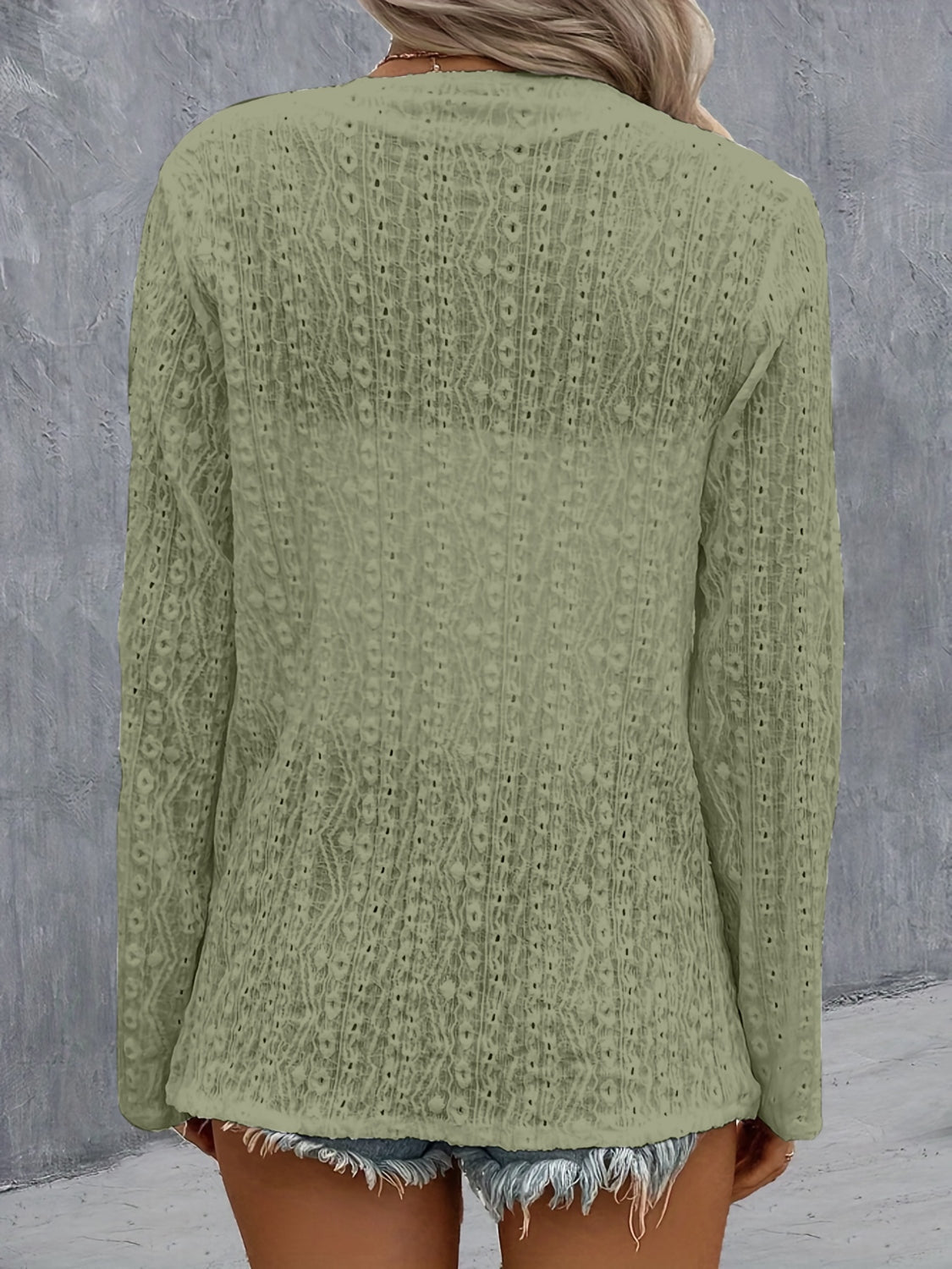 Eyelet Roll-Tab Sleeve Cardigan - Luminous Bear