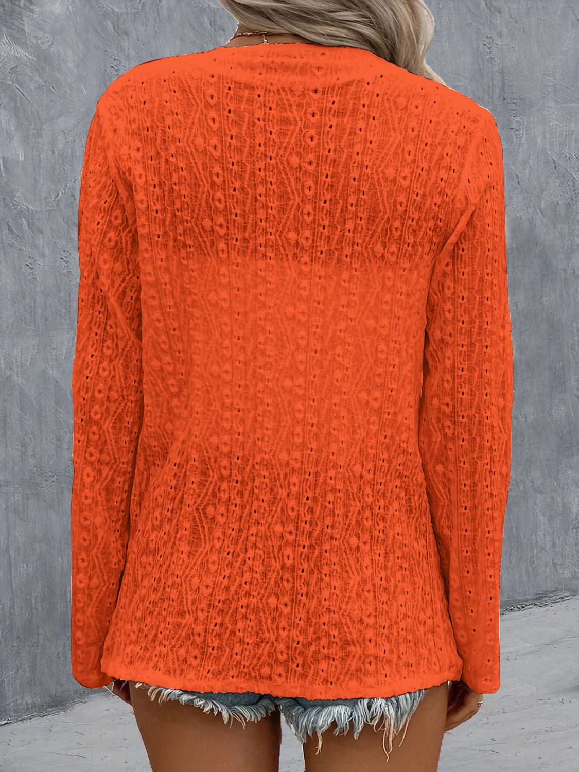 Eyelet Roll-Tab Sleeve Cardigan - Luminous Bear