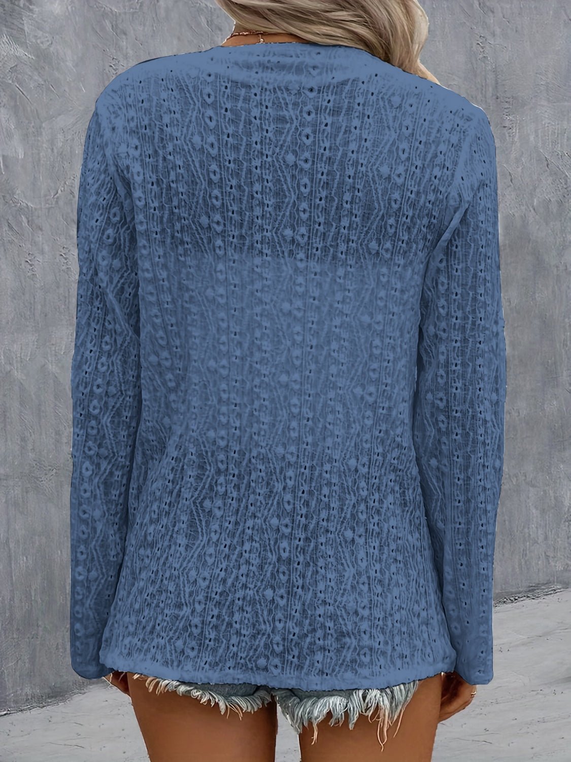 Eyelet Roll-Tab Sleeve Cardigan - Luminous Bear