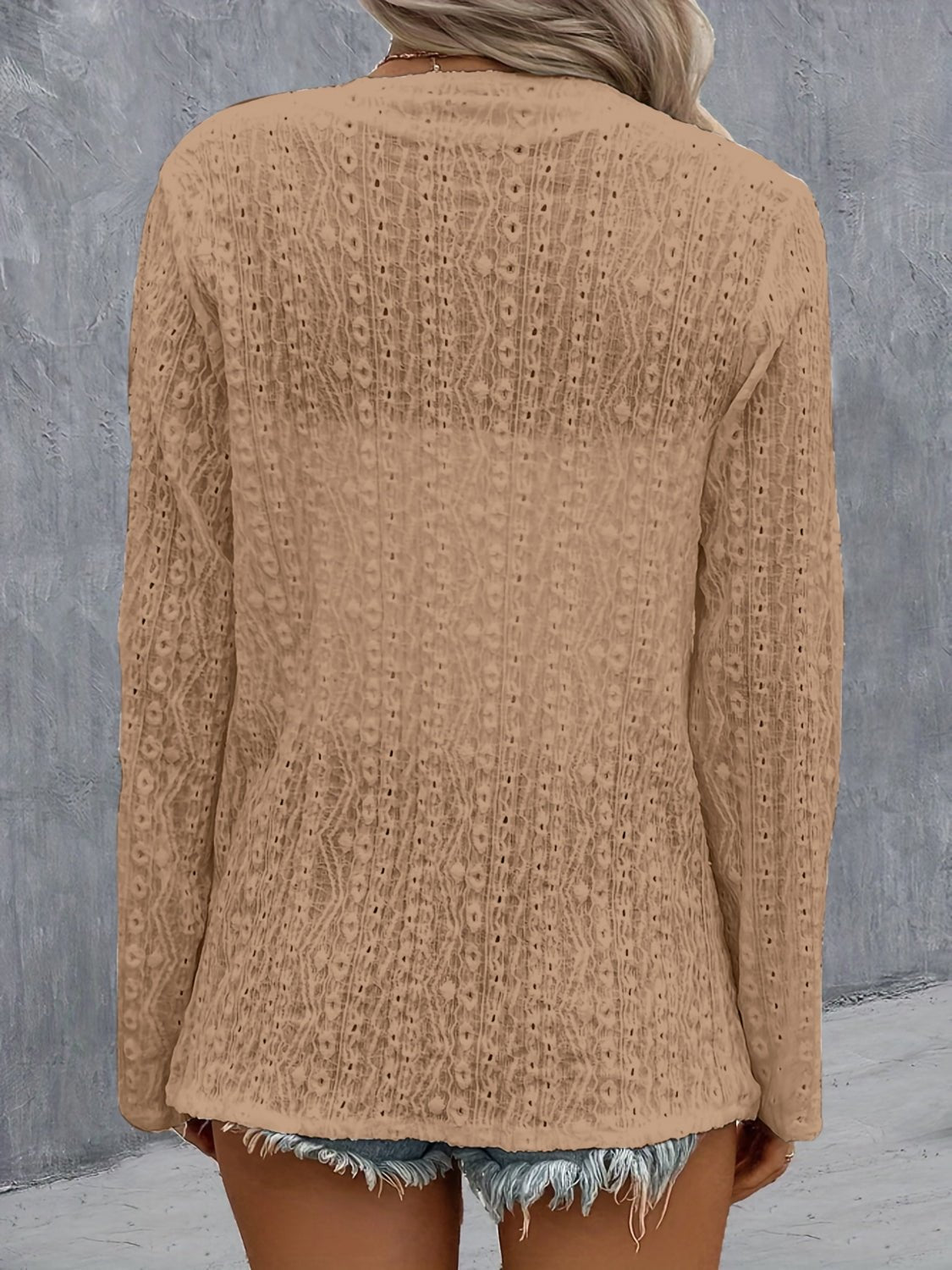 Eyelet Roll-Tab Sleeve Cardigan - Luminous Bear