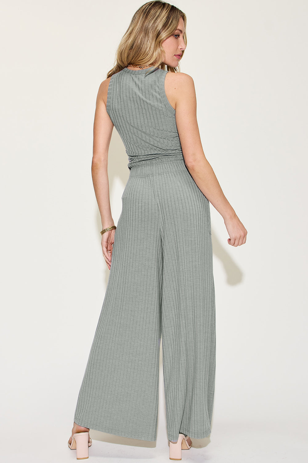 Basic Bae Full Size Ribbed Tank and Wide Leg Pants Set - Luminous Bear Shop
