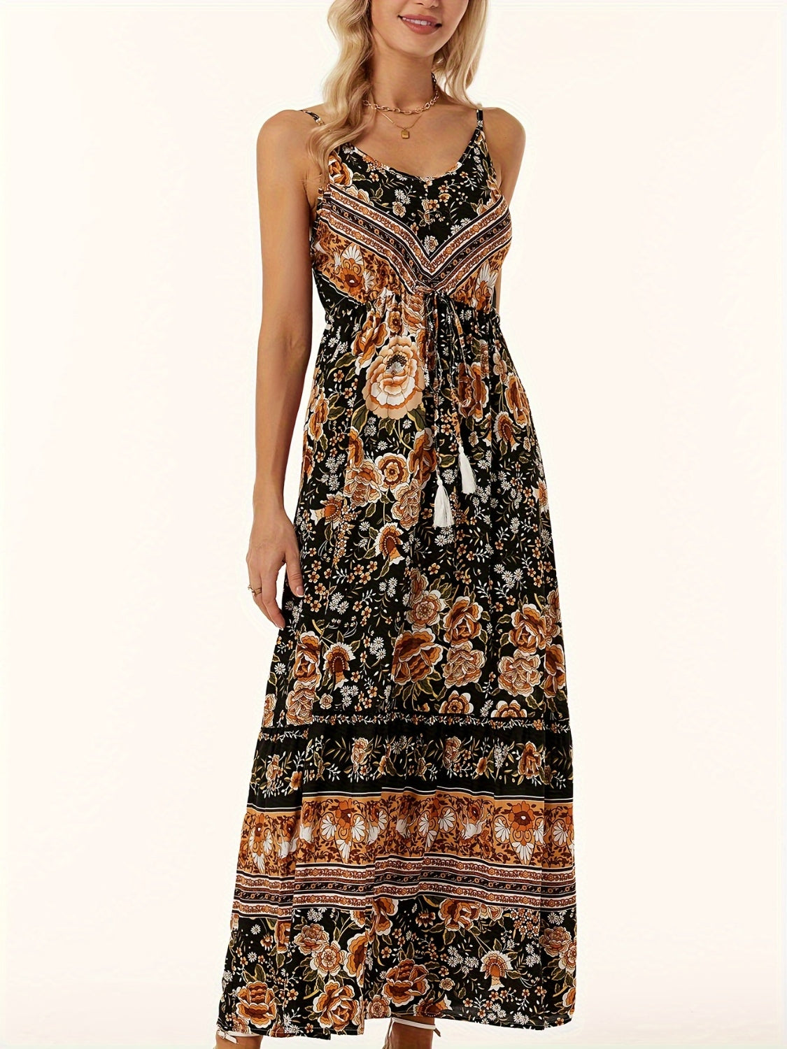 Printed Scoop Neck Midi Cami Dress - Luminous Bear Shop