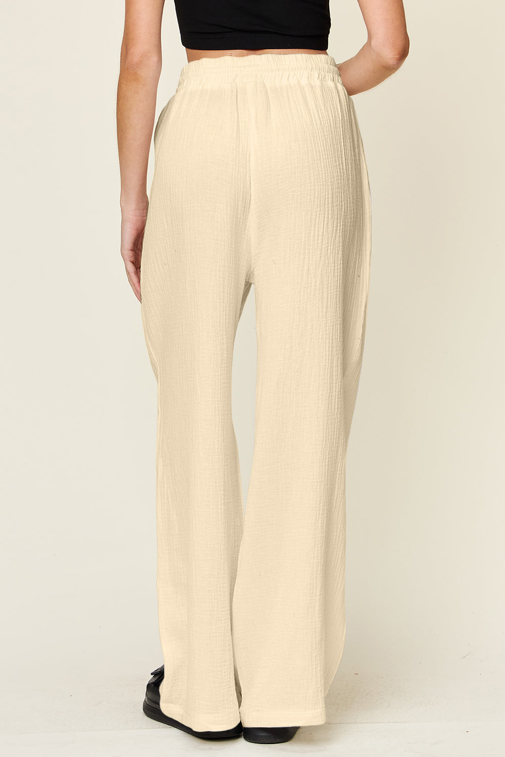 Double Take Full Size Texture Drawstring Wide Leg Pants - Luminous Bear Shop