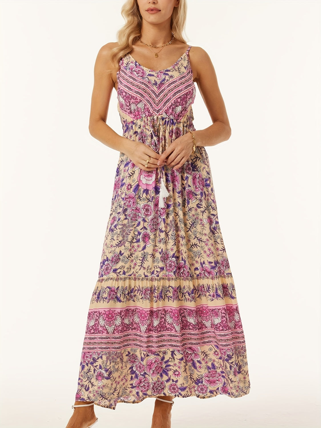 Printed Scoop Neck Midi Cami Dress - Luminous Bear Shop