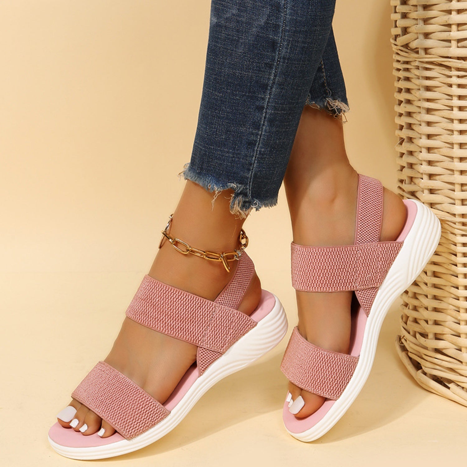Rubber Open Toe Low Heel Sandals - Luminous Bear Shop