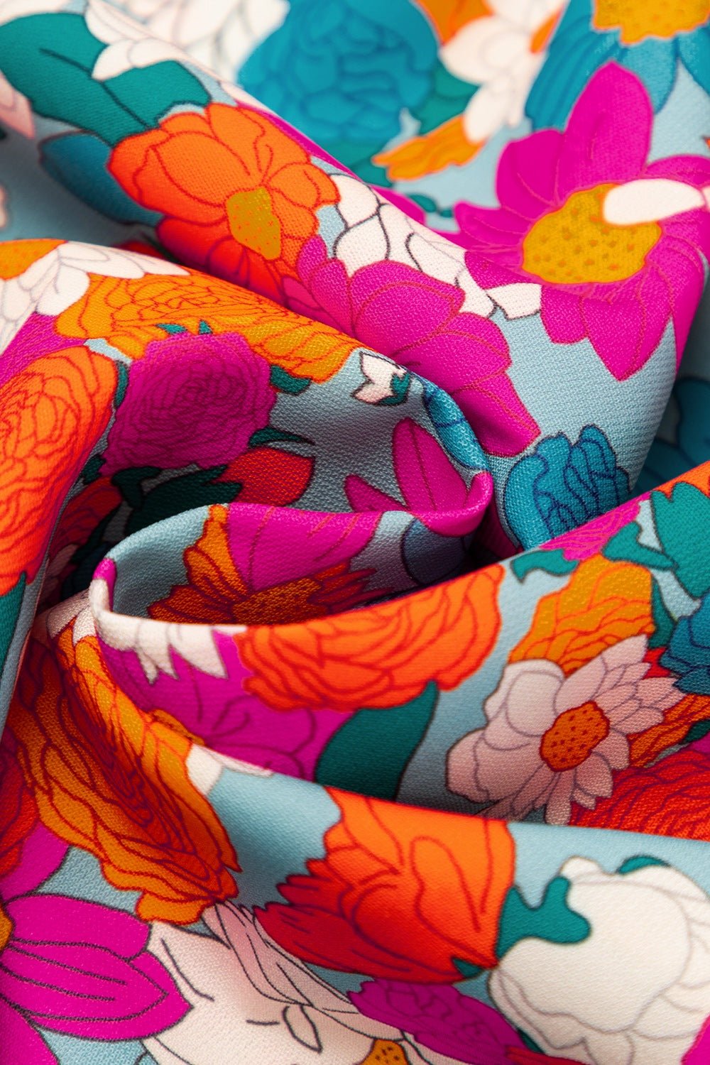 Floral Tie Neck Puff Sleeve Mini Dress - Luminous Bear