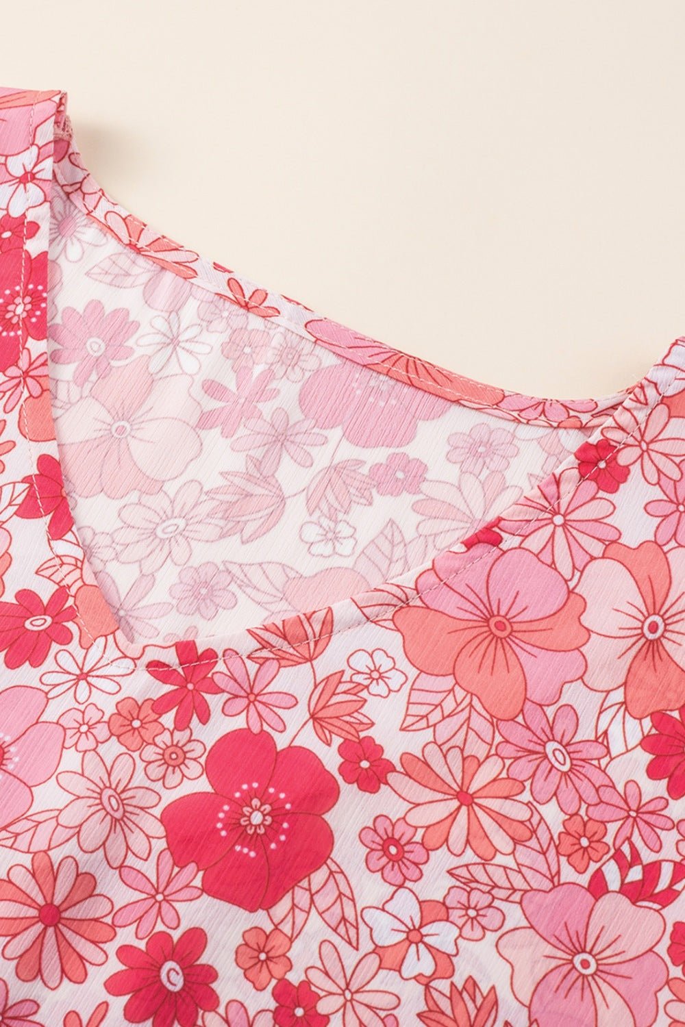 Floral V-Neck Three-Quarter Sleeve Blouse - Luminous Bear