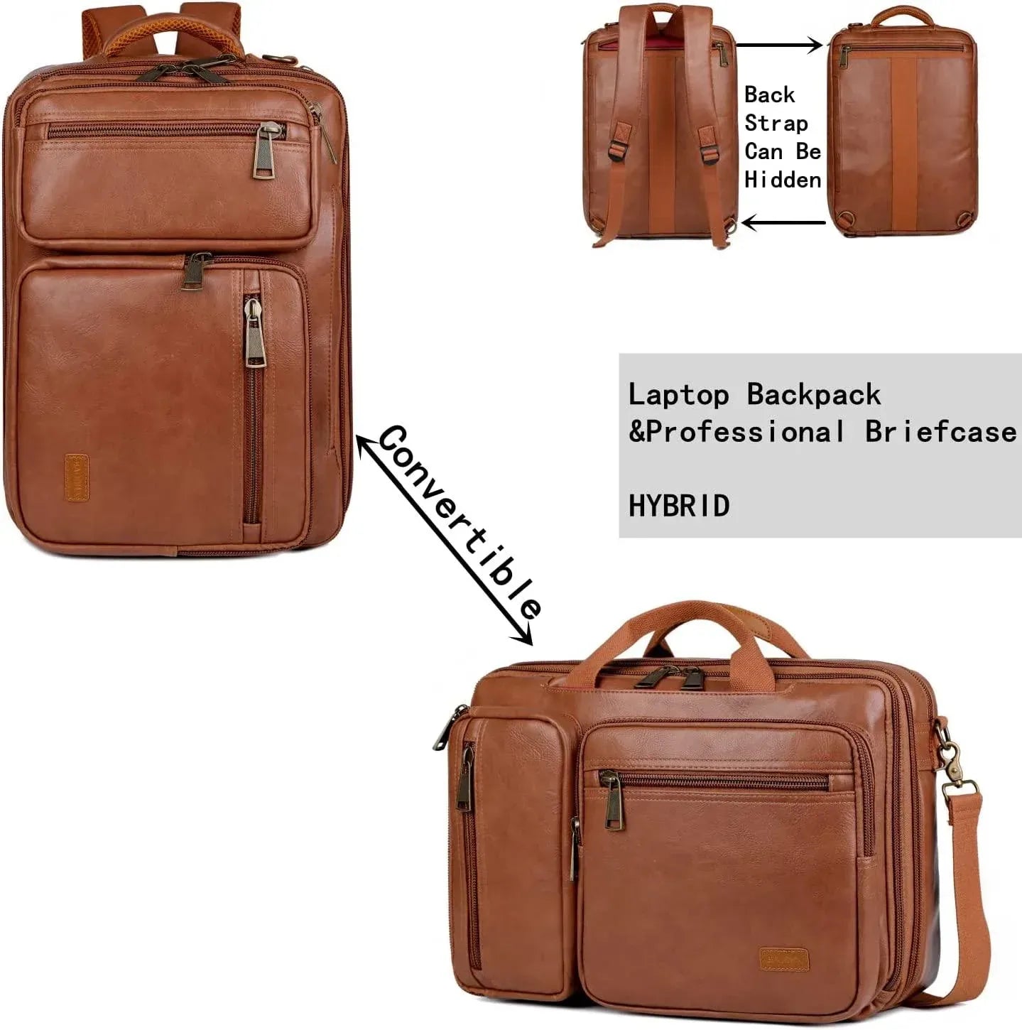 Convertible Leather Laptop Backpack – 16″ 2-in-1 Briefcase Design