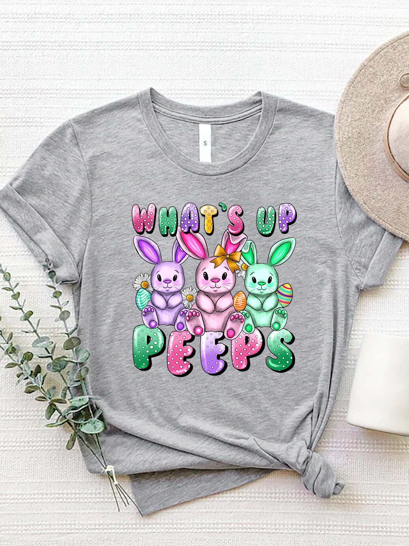 Graphic Round Neck Short Sleeve T-Shirt - Luminous Bear