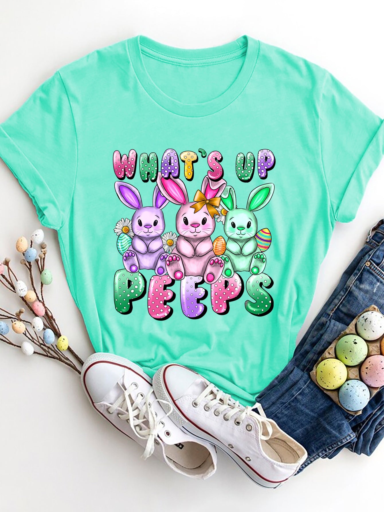 Graphic Round Neck Short Sleeve T-Shirt - Luminous Bear