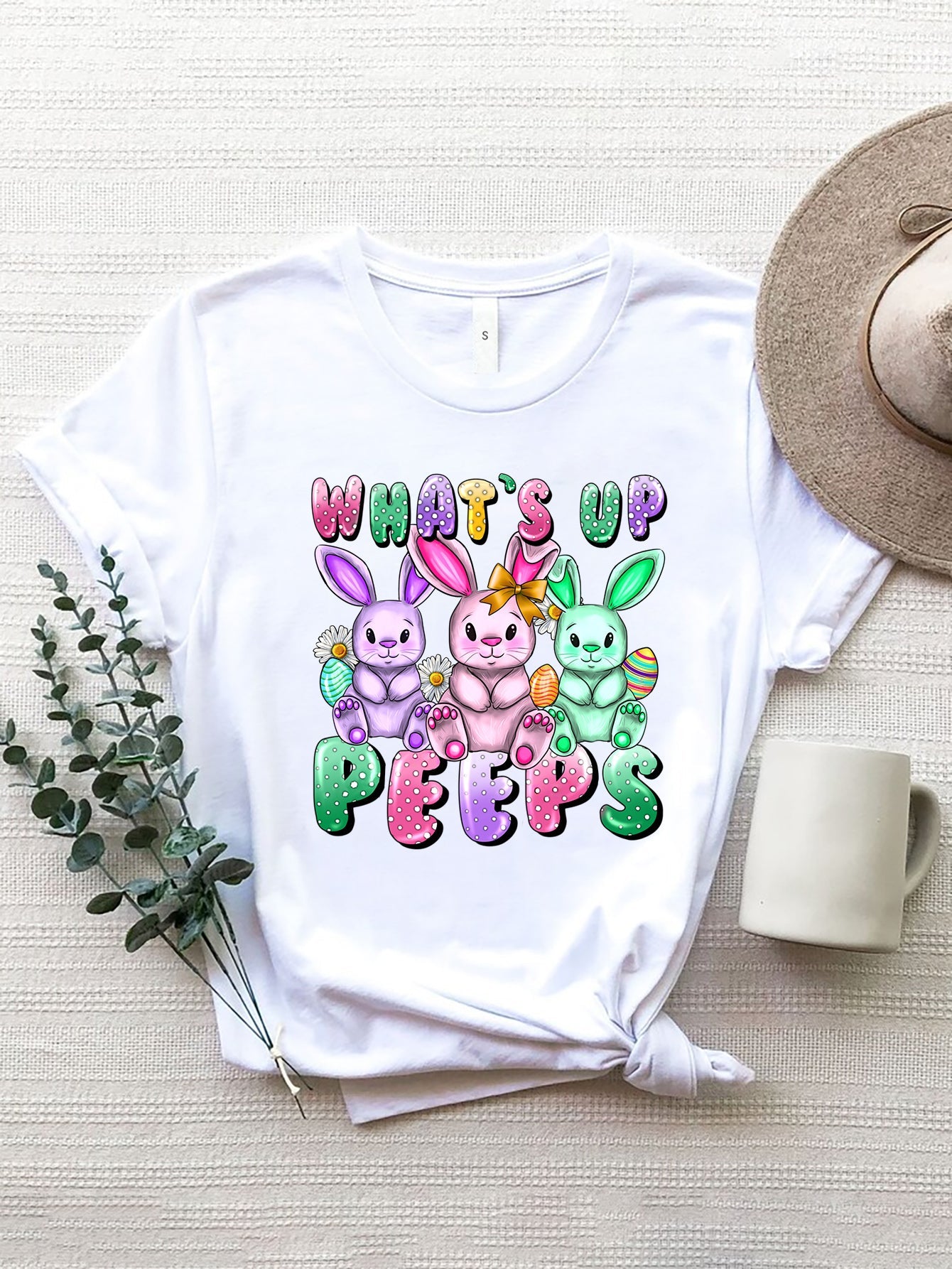 Graphic Round Neck Short Sleeve T-Shirt - Luminous Bear