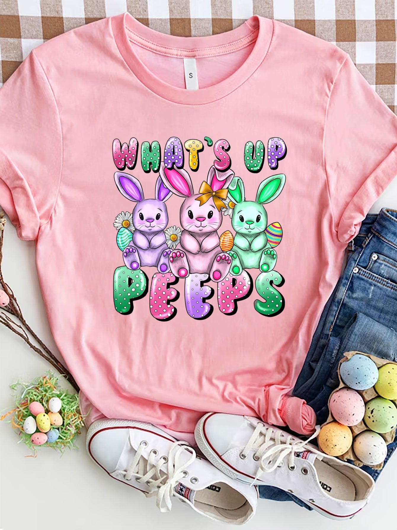 Graphic Round Neck Short Sleeve T-Shirt - Luminous Bear