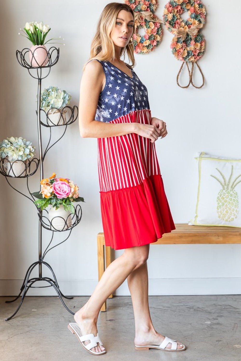 Heimish Full Size US Flag Theme Contrast Tank Dress - Luminous Bear