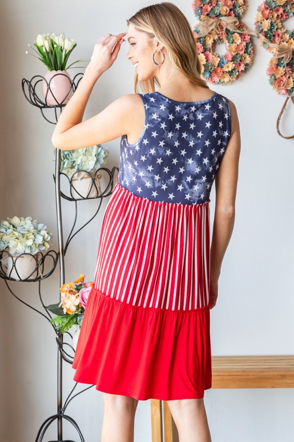Heimish Full Size US Flag Theme Contrast Tank Dress - Luminous Bear