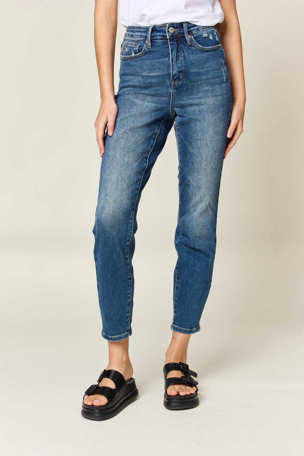 Judy Blue Full Size Tummy Control High Waist Slim Jeans - Luminous Bear