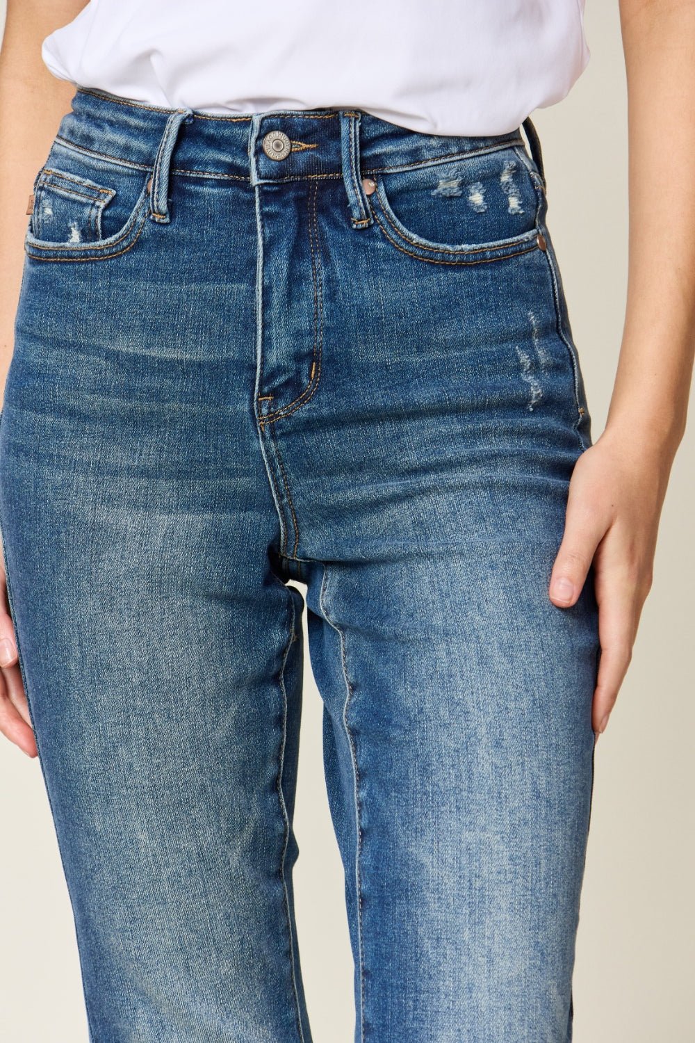 Judy Blue Full Size Tummy Control High Waist Slim Jeans - Luminous Bear
