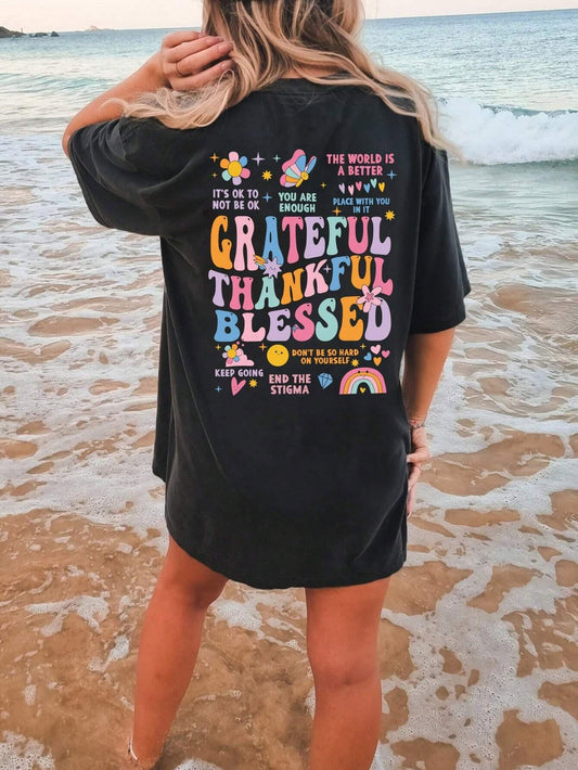 Letter Graphic Round Neck Short Sleeve T-Shirt - Luminous Bear