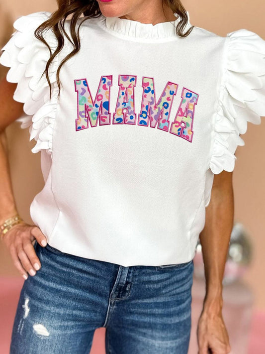 MAMA Mock Neck Cap Sleeve Blouse - Luminous Bear