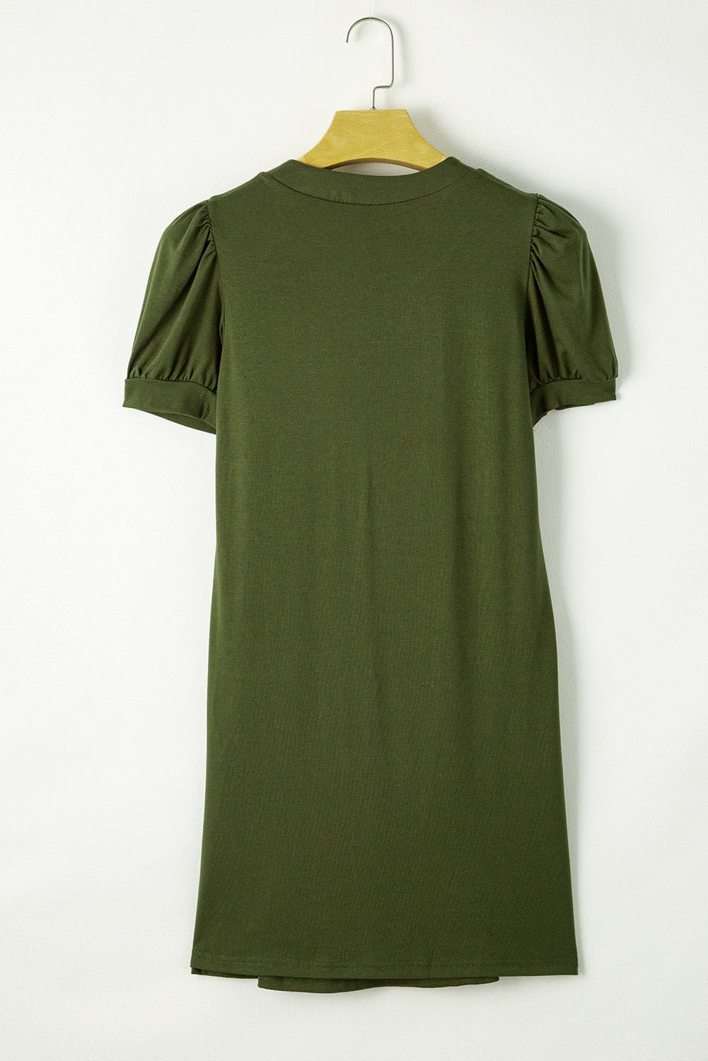 Pin-Tuck Notched Short Sleeve Dress - Luminous Bear