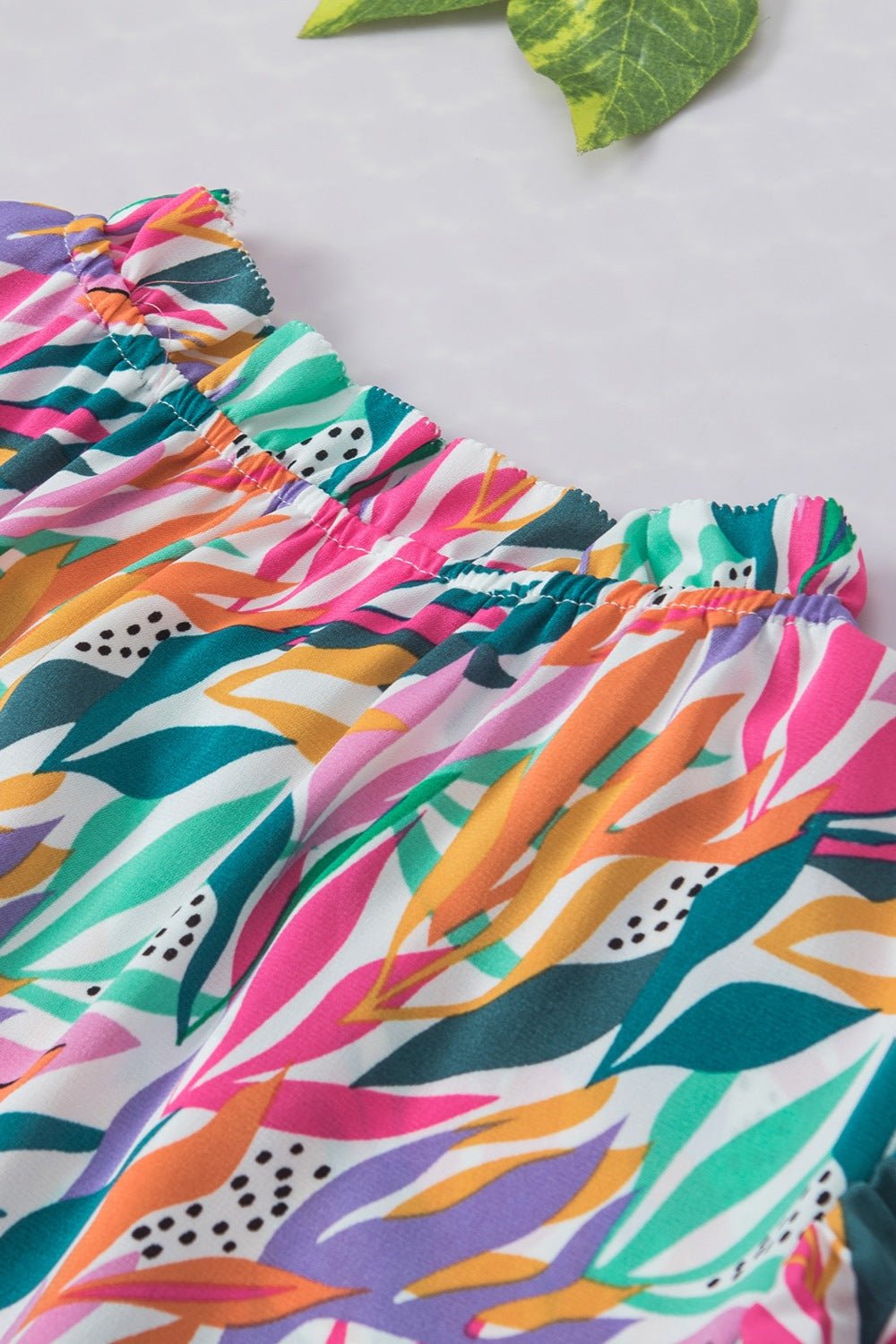 Printed Round Neck Cap Sleeve Blouse - Luminous Bear