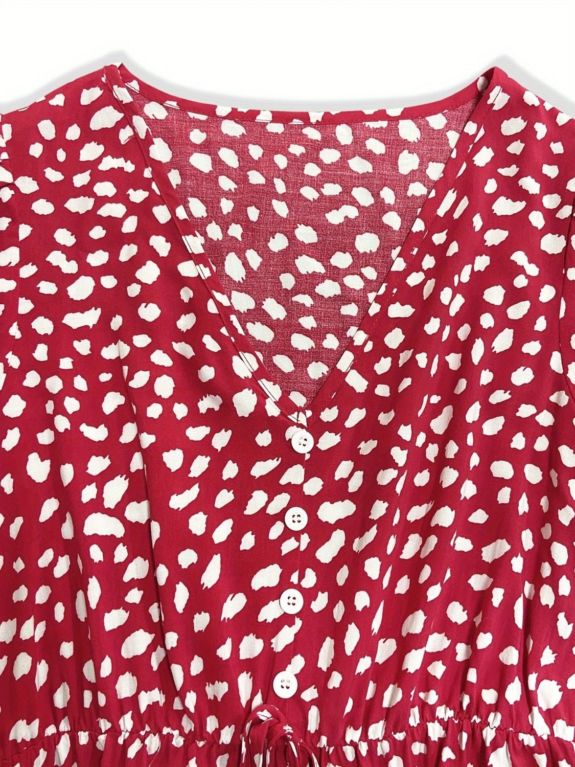 Printed V-Neck Short Sleeve Mini Dress - Luminous Bear