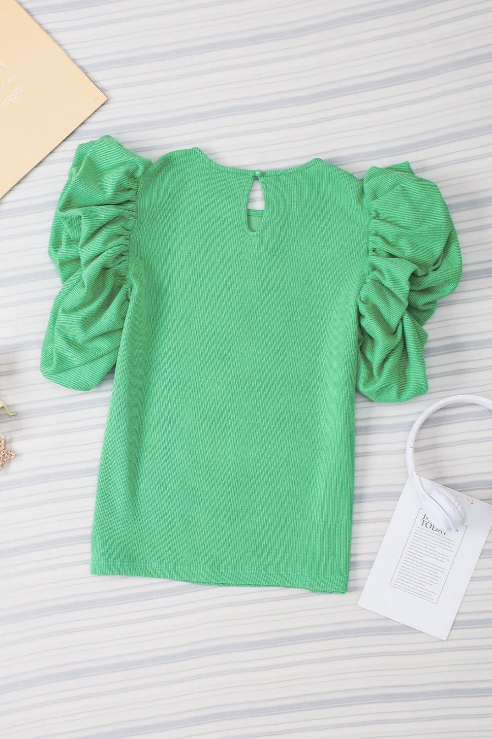 Ruched Round Neck Short Sleeve Blouse - Luminous Bear