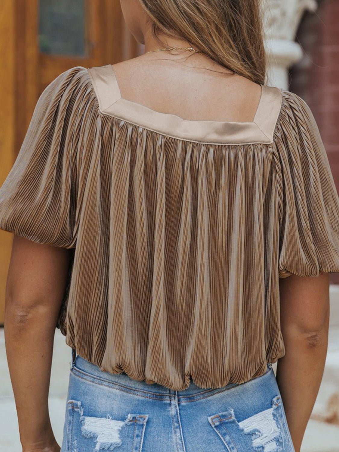Square Neck Puff Sleeve Top - Luminous Bear